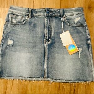 NWT VIPONES Woman Denim Skirt High Waist Raw Hem Stretch Ripped Casual